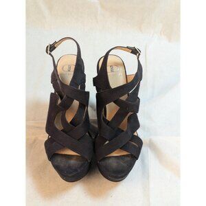 Kelsi‎ Dagger Black Wedge Strap Sandal Womens Size 8